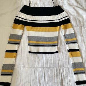 Cropped Off the Shoulder Ribbed Knit Top